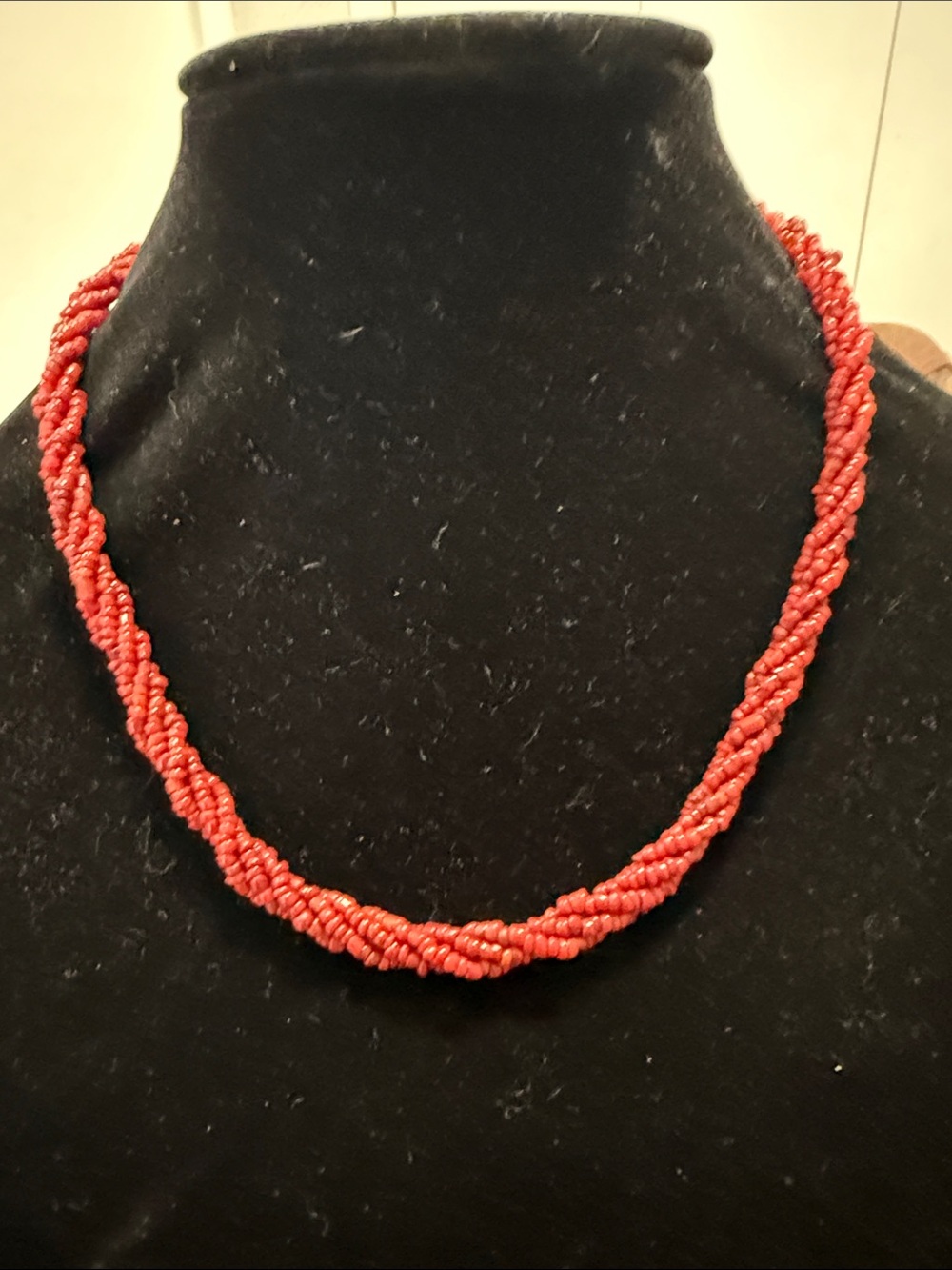 Twisted Seed Bead Necklace in Coral Red for Women